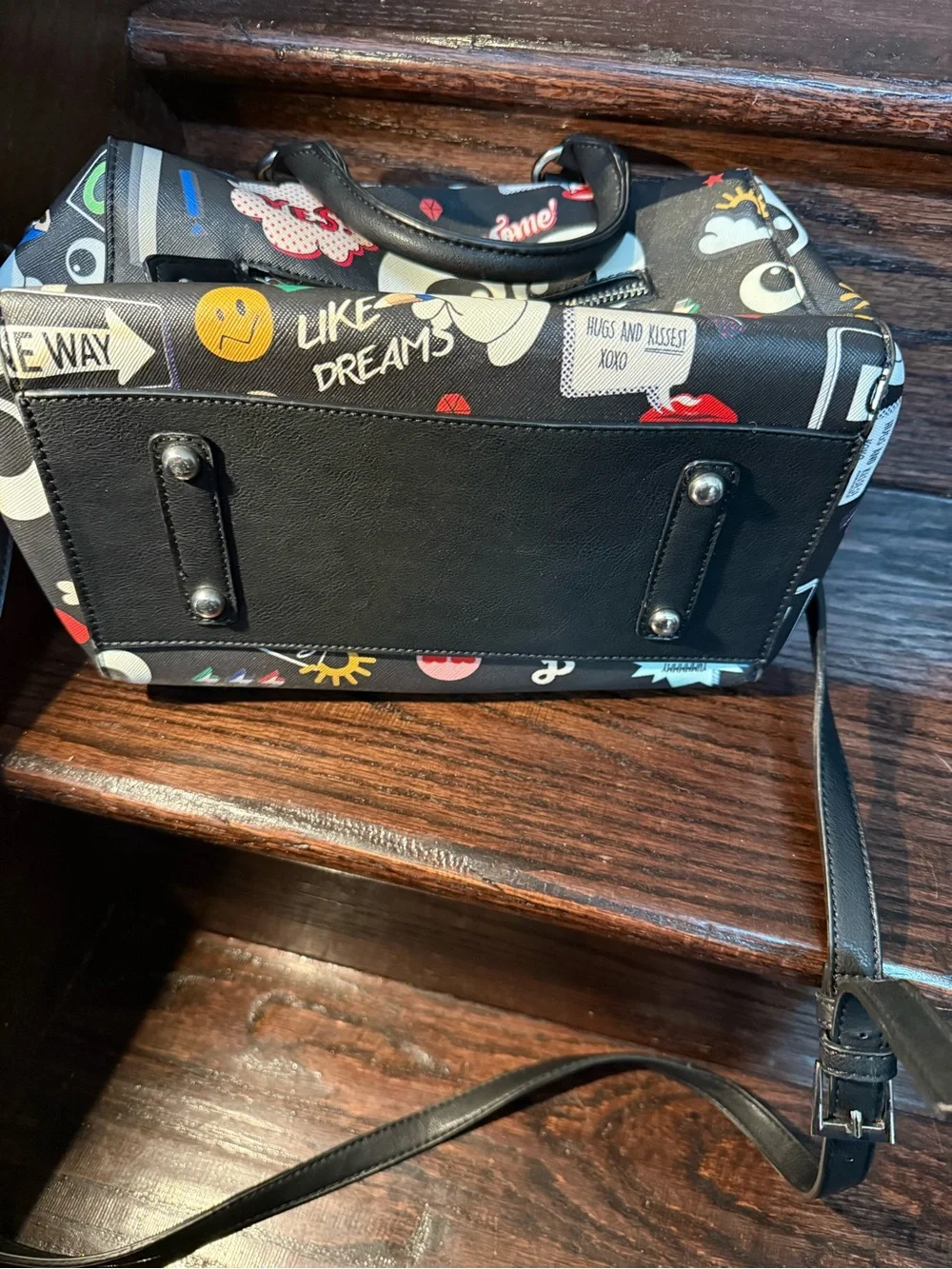 Graphic Print Black Satchel Bag - Designer Style